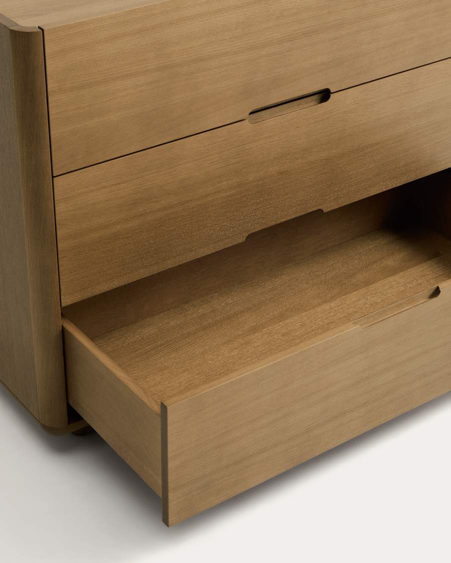 Arelida chest of drawers made of oak veneer and solid oak wood with light brown finish 100 x 80cm