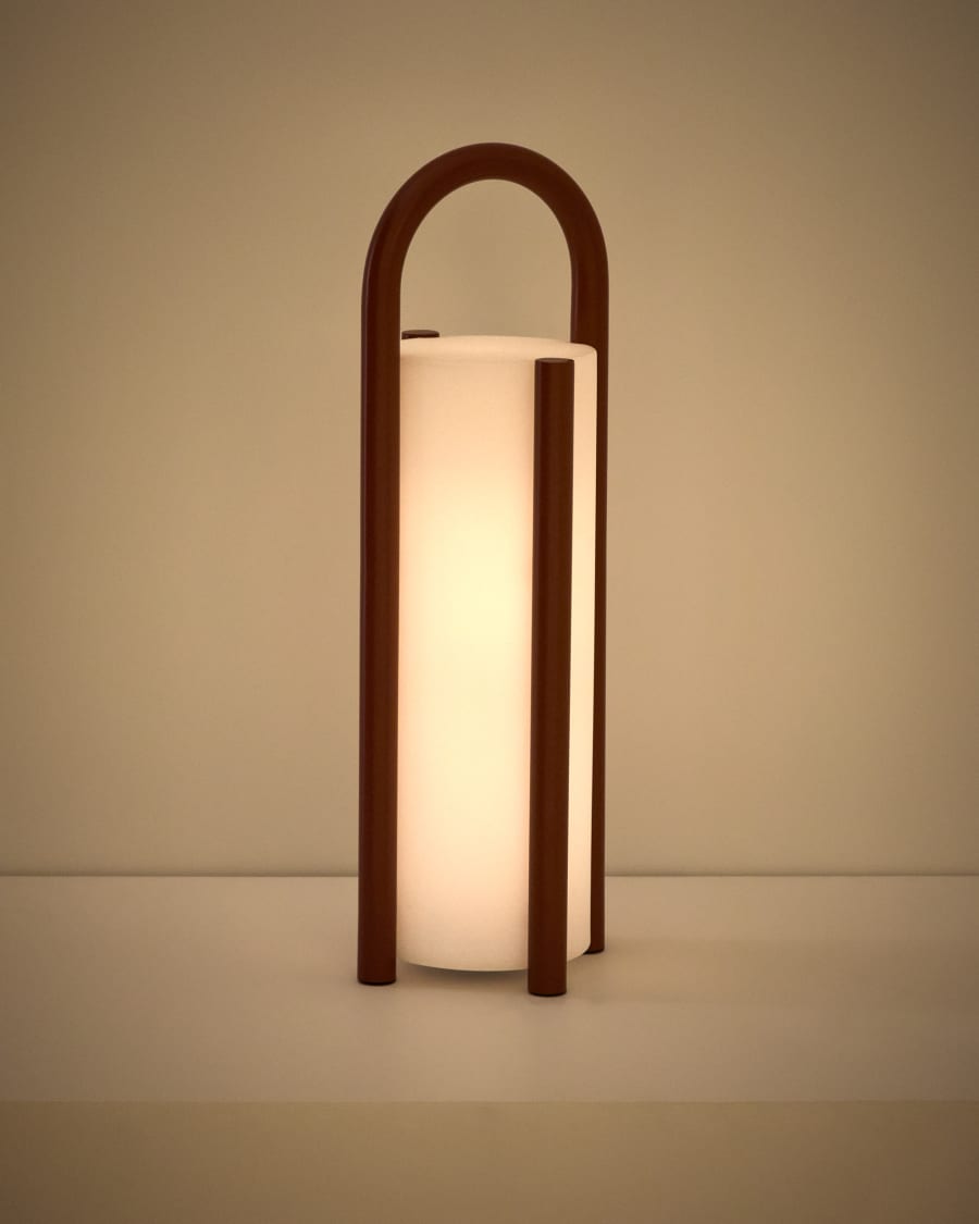 Große tragbare Tischlampe Leros aus Polyethylen und terrakottafarbenem Stahl