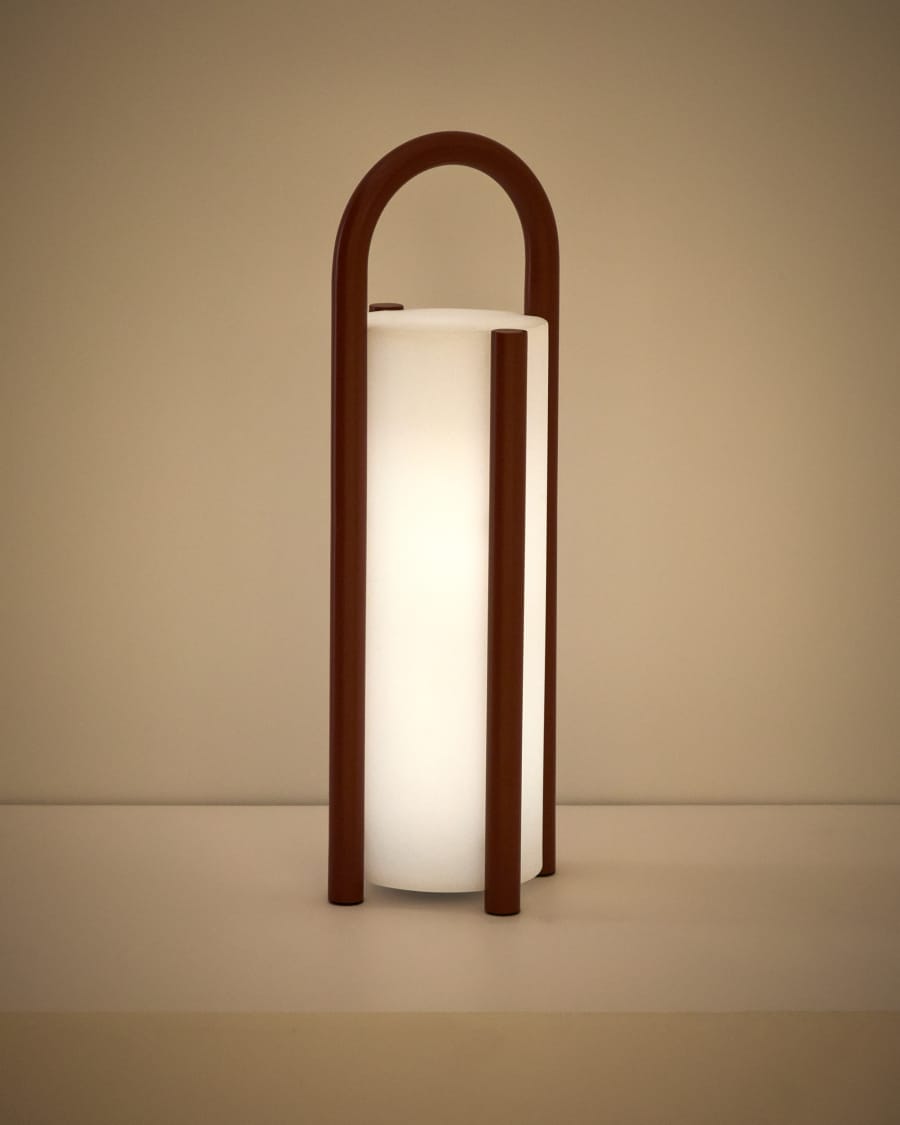 Große tragbare Tischlampe Leros aus Polyethylen und terrakottafarbenem Stahl