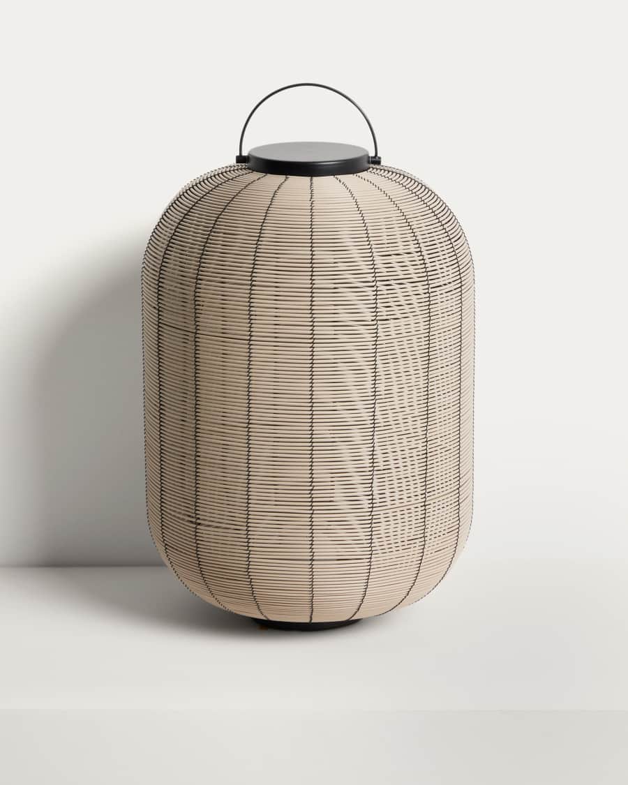Saranella portable LED table lamp in light grey synthetic rattan
