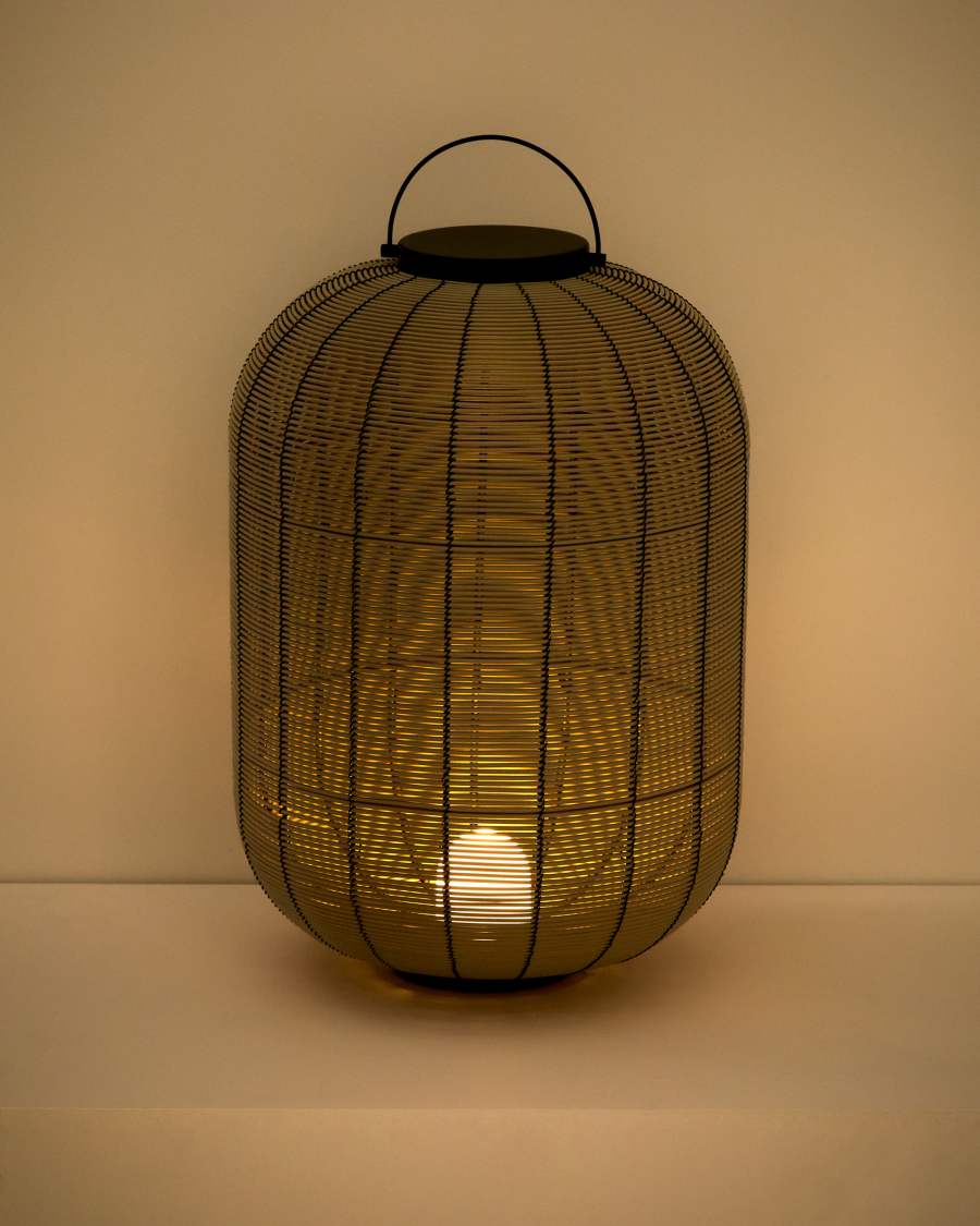 Saranella portable LED table lamp in light grey synthetic rattan