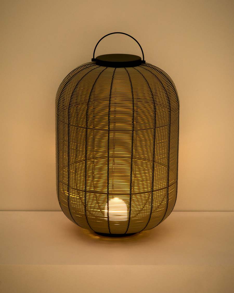 Saranella portable LED table lamp in light grey synthetic rattan