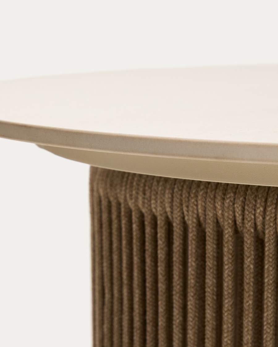 Taula auxiliar d’exterior Orosei de pedra sinteritzada, alumini i corda cru Ø 55 cm