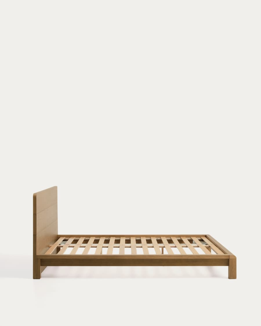 Arelida bed made of oak veneer and solid oak wood with light brown finish for 180 x 200cm mattress