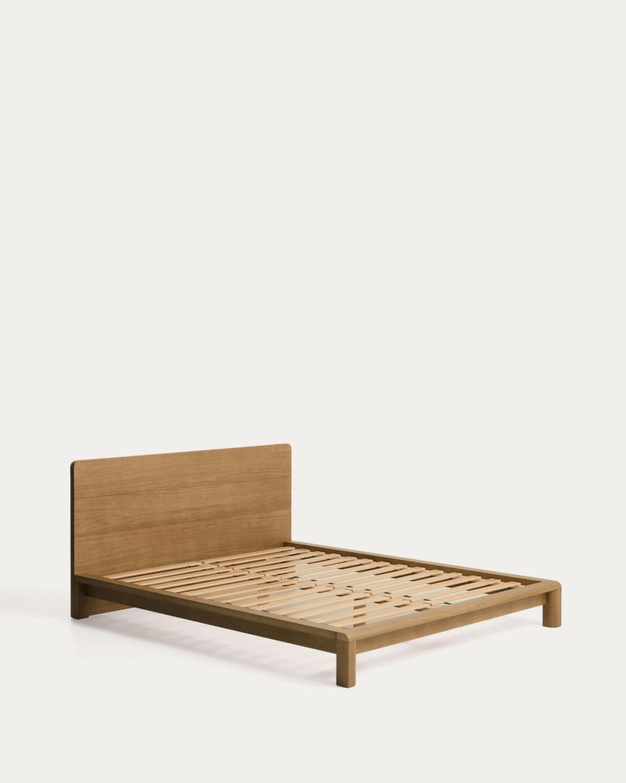 Arelida bed made of oak veneer and solid oak wood with light brown finish for 160 x 200cm mattress