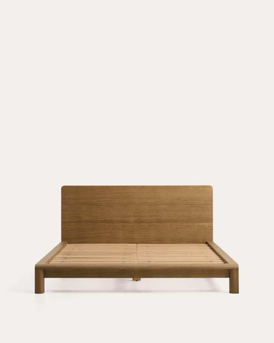 Arelida bed made of oak veneer and solid oak wood with light brown finish for 160 x 200cm mattress