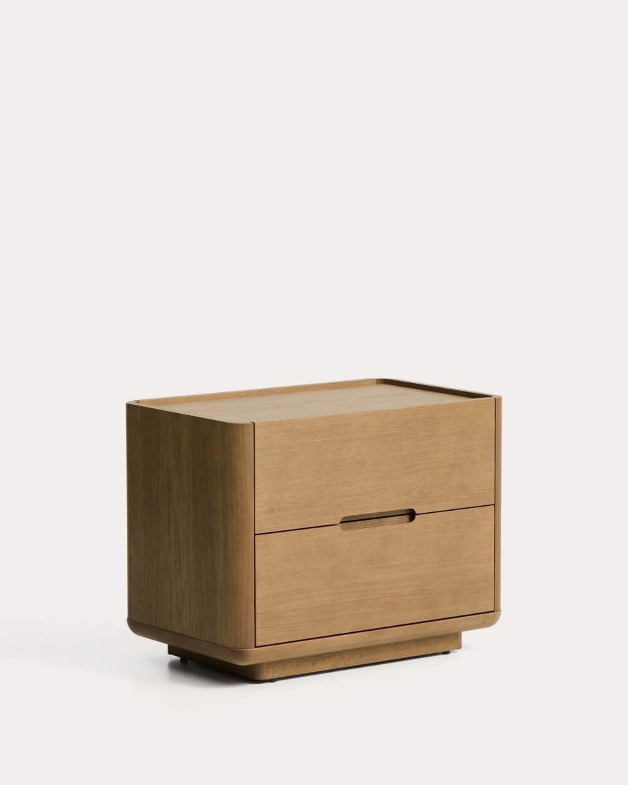 Arelida bedside table made of oak veneer and solid oak wood with light brown finish 65 x 50cm