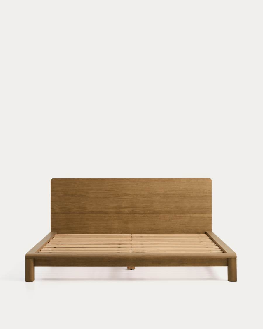 Arelida bed made of oak veneer and solid oak wood with light brown finish for 180 x 200cm mattress