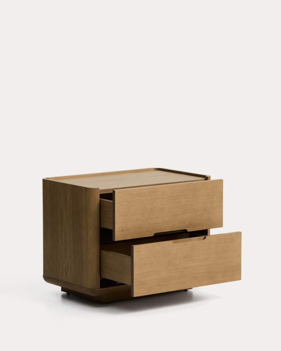 Arelida bedside table made of oak veneer and solid oak wood with light brown finish 65 x 50cm