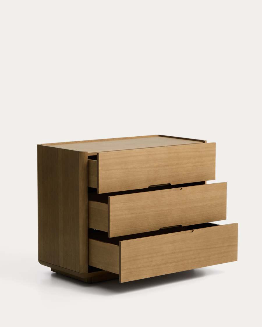 Arelida chest of drawers made of oak veneer and solid oak wood with light brown finish 100 x 80cm