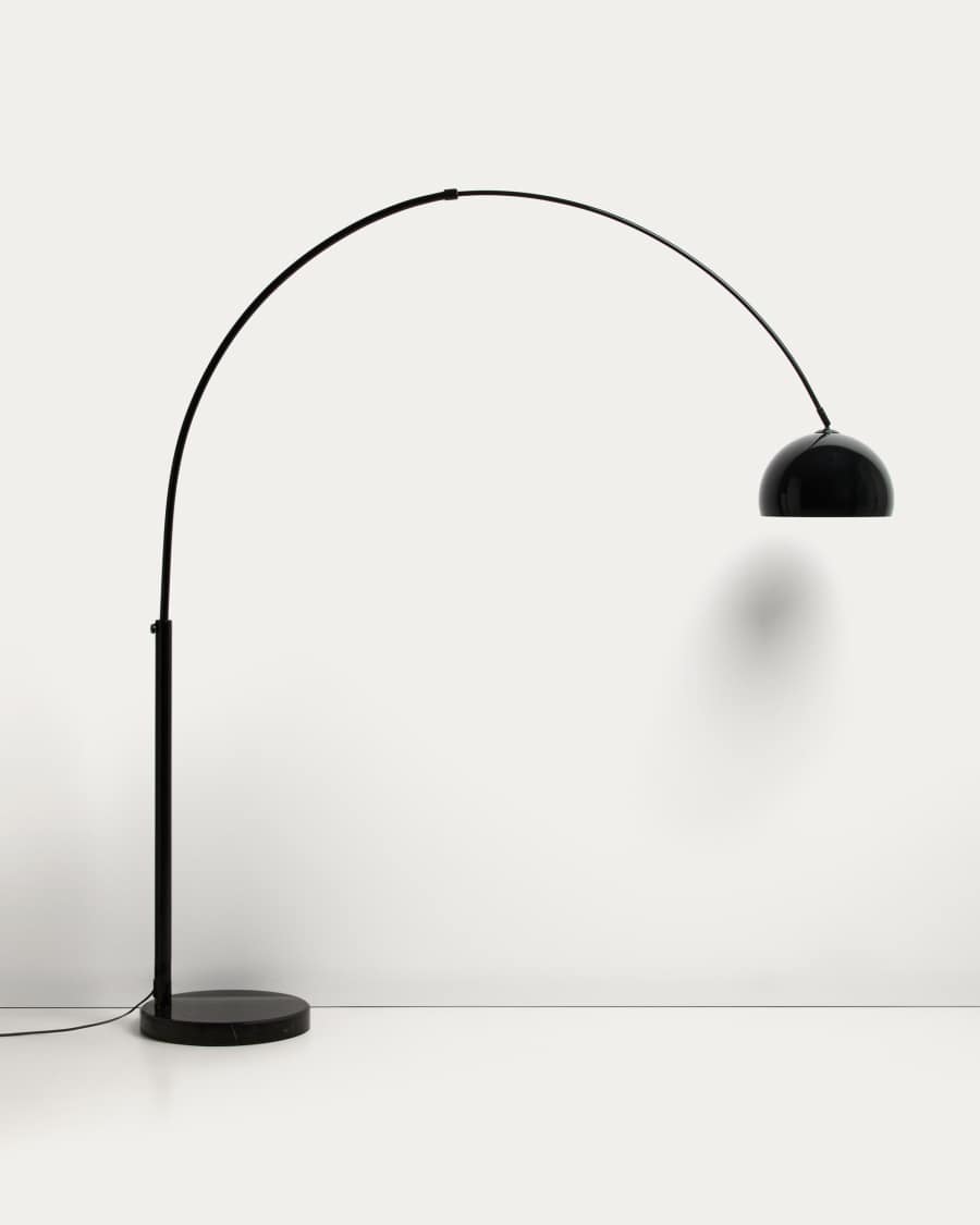 Madali floor lamp in steel with glossy black finish and black marble with adaptor UK