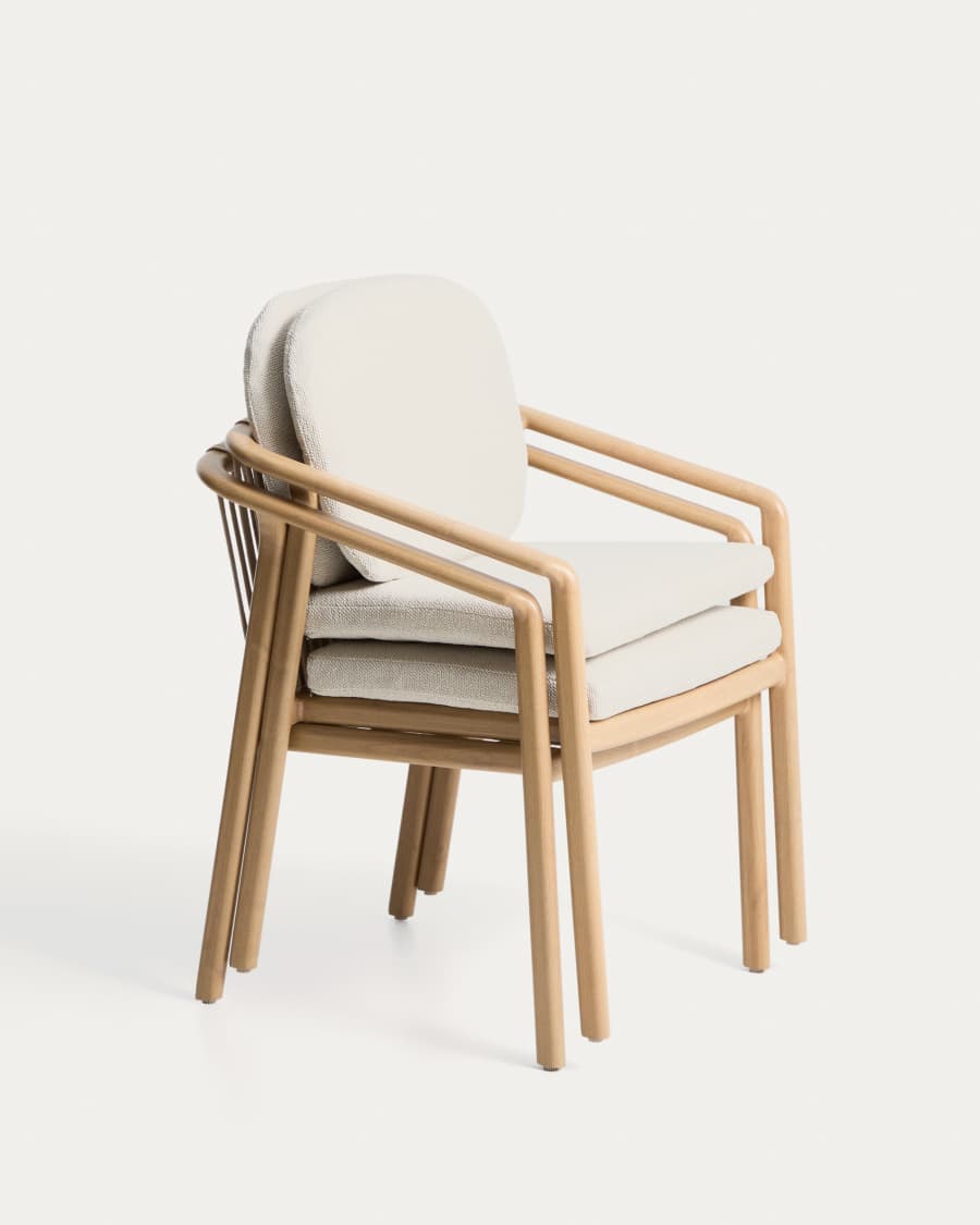 Καρέκλα εξωτερικού χώρου Sirte από αλουμίνιο με φινίρισμα που μοιάζει με ξύλο και εκρού σκοινί