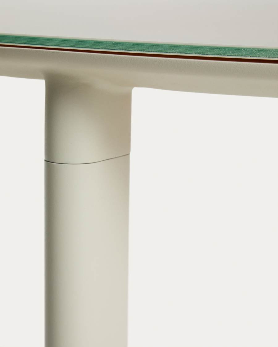 Taula ovalada Erice d’alumini i vidre temperat cru 180 x 90 cm