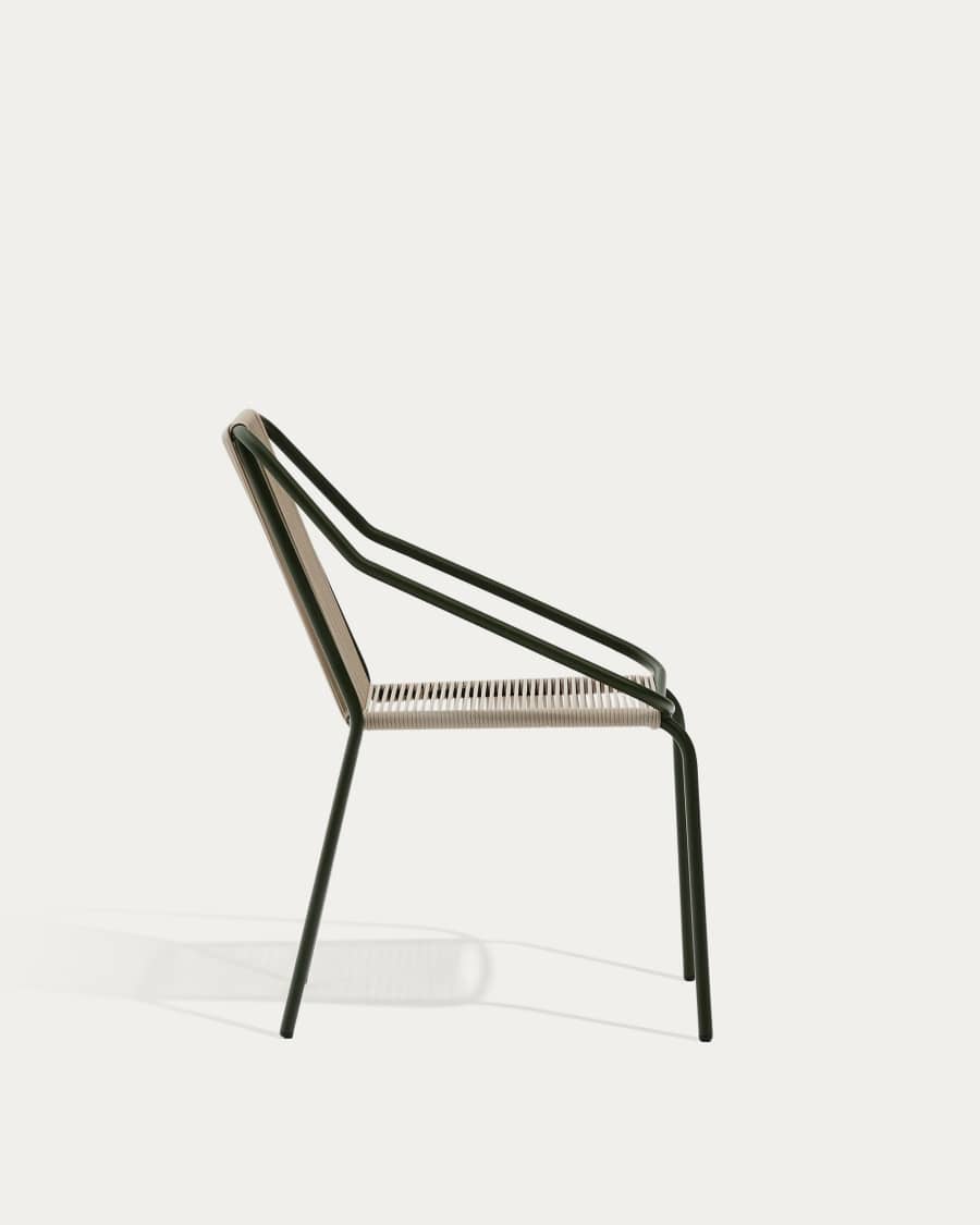 Zivia outdoor chair in ecru rope cord and green galvanised steel