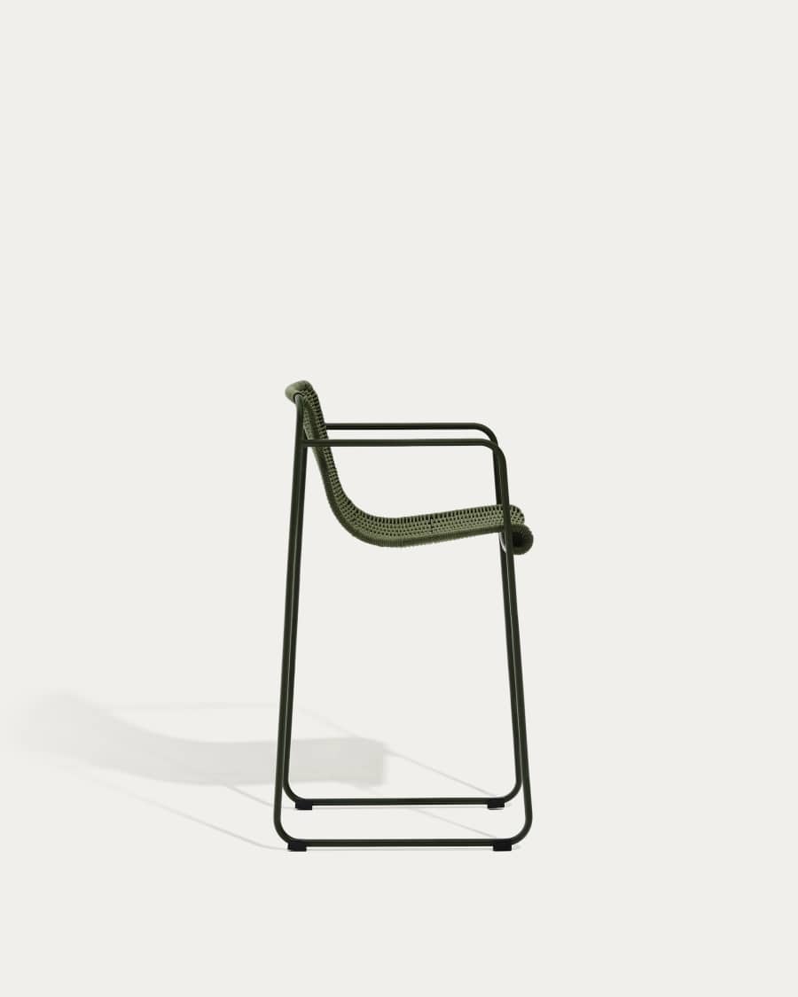 Maurina stool in green galvanised steel and green rope cord 64,5cm