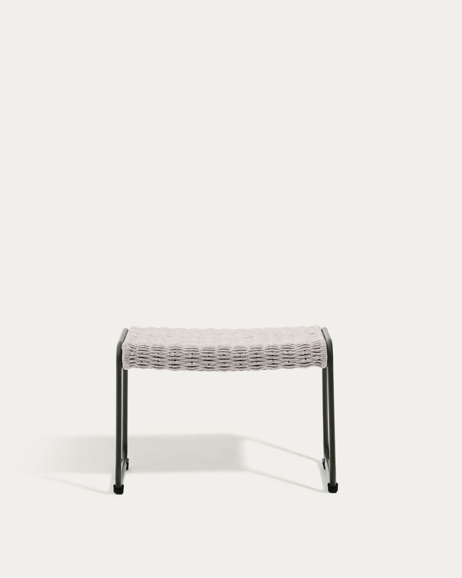 Maurina voetenbankje in groen gegalvaniseerd staal en ecru/grijs touw 58 x 52,5 cm