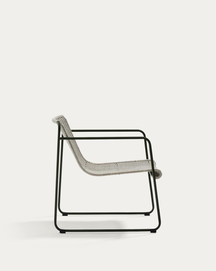 Maurina stackable armchair in green galvanised steel and ecru and grey rope cord