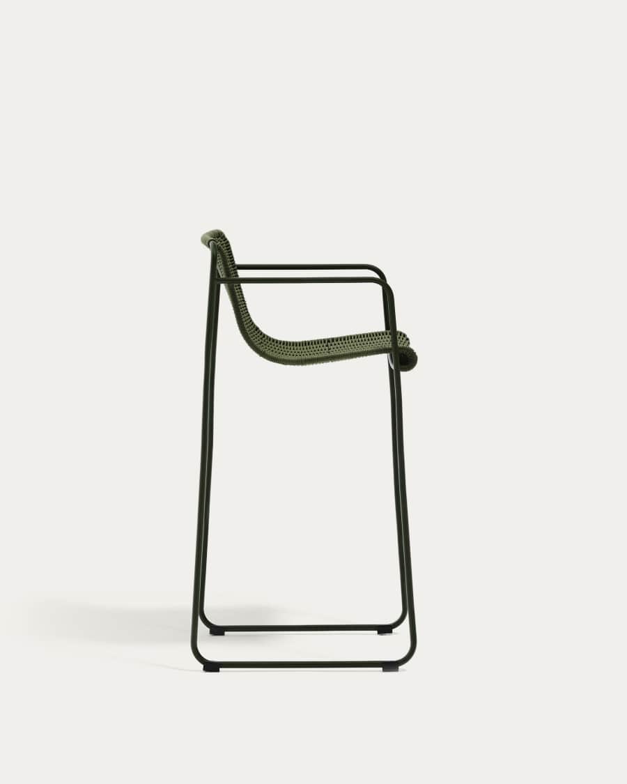 Maurina stackable stool in green galvanised steel and green rope cord 74,5cm