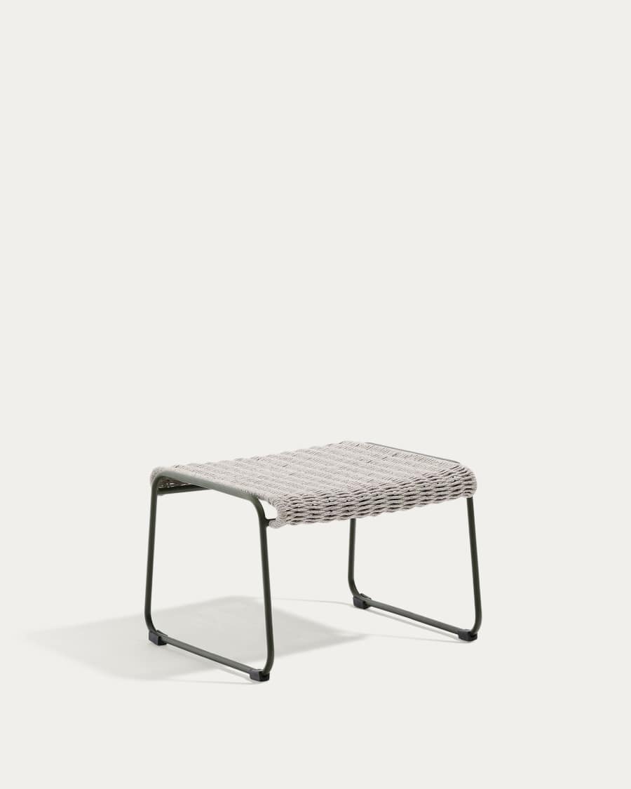 Maurina voetenbankje in groen gegalvaniseerd staal en ecru/grijs touw 58 x 52,5 cm