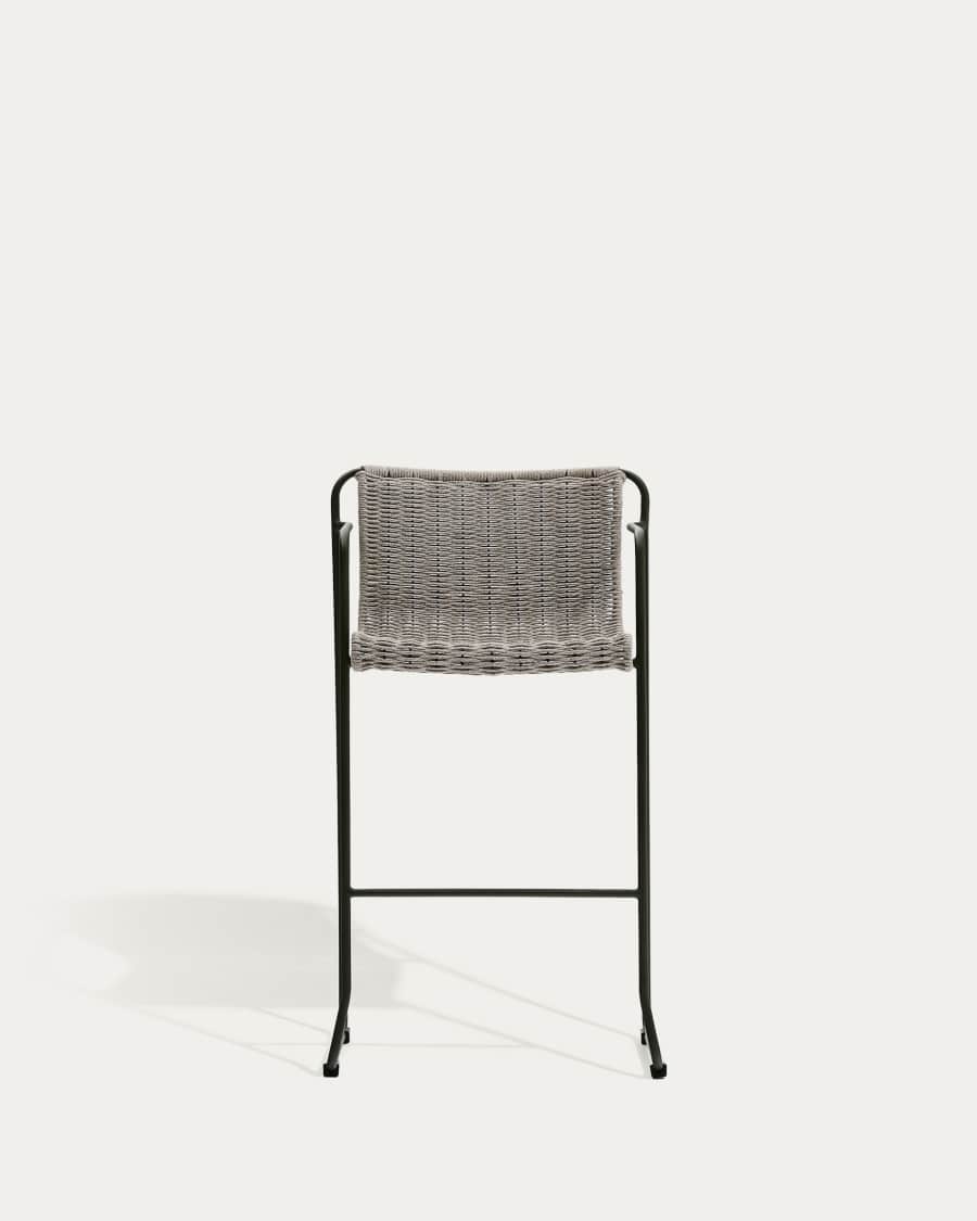 Maurina stool in green galvanised steel and ecru and grey rope cord 64,5cm