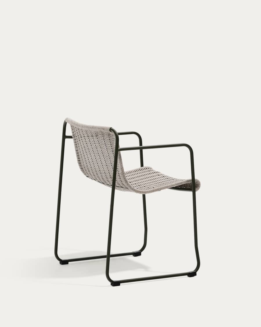 Stuhl Maurina aus grün verzinktem Stahl mit écrufarbenem und grauem Seil