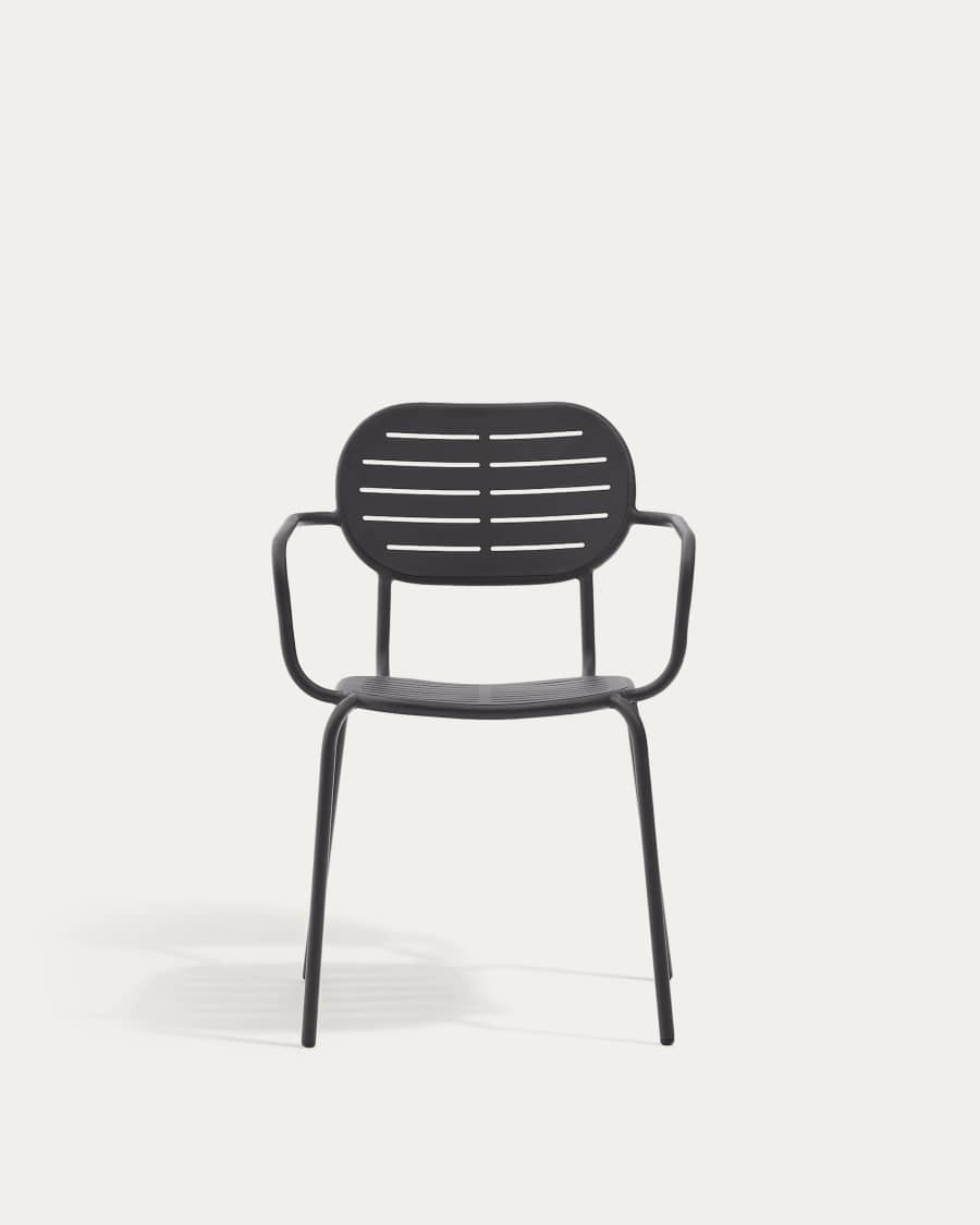 Sedia da esterno impilabile Brai con braccioli in acciaio zincato grigio scuro