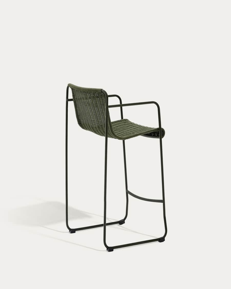 Maurina stackable stool in green galvanised steel and green rope cord 74,5cm