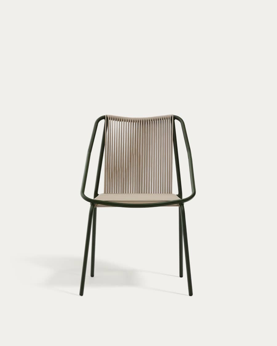 Zivia outdoor chair in ecru rope cord and green galvanised steel