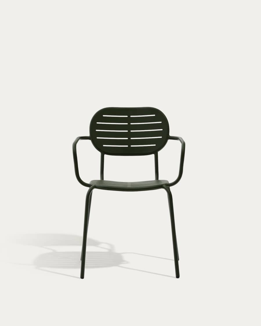 Chaise d’extérieur empilable avec accoudoirs Brai en acier galvanisé vert