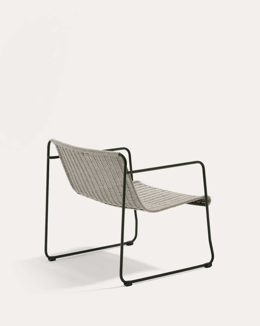 Maurina stackable armchair in green galvanised steel and ecru and grey rope cord