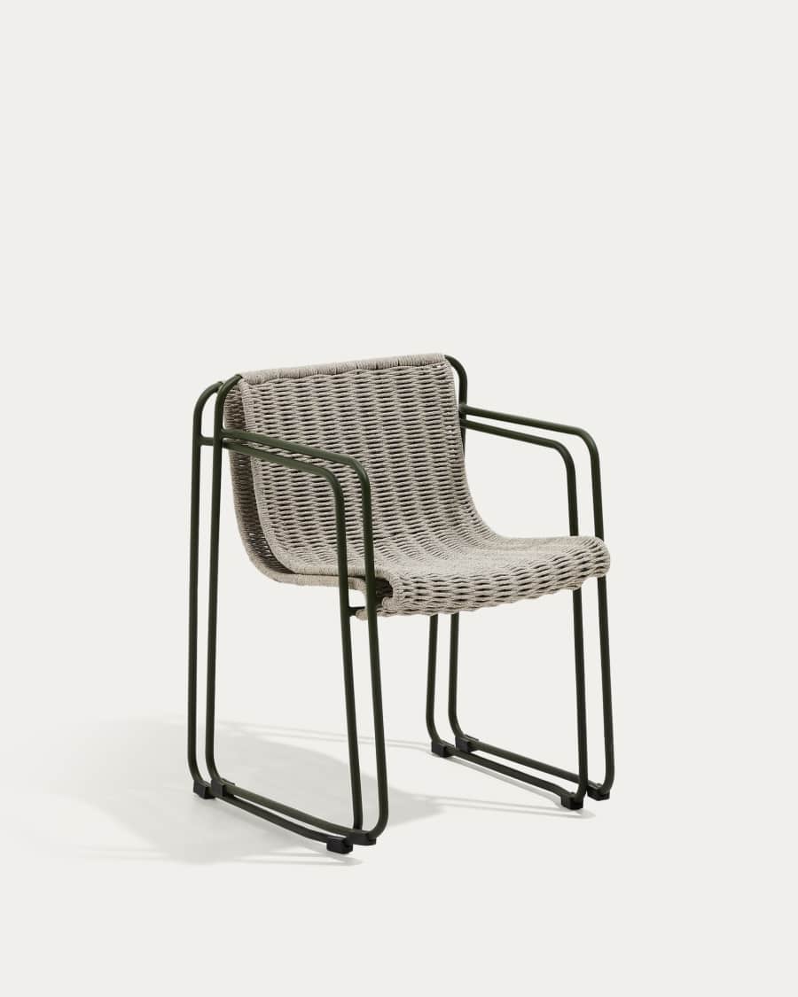 Stuhl Maurina aus grün verzinktem Stahl mit écrufarbenem und grauem Seil