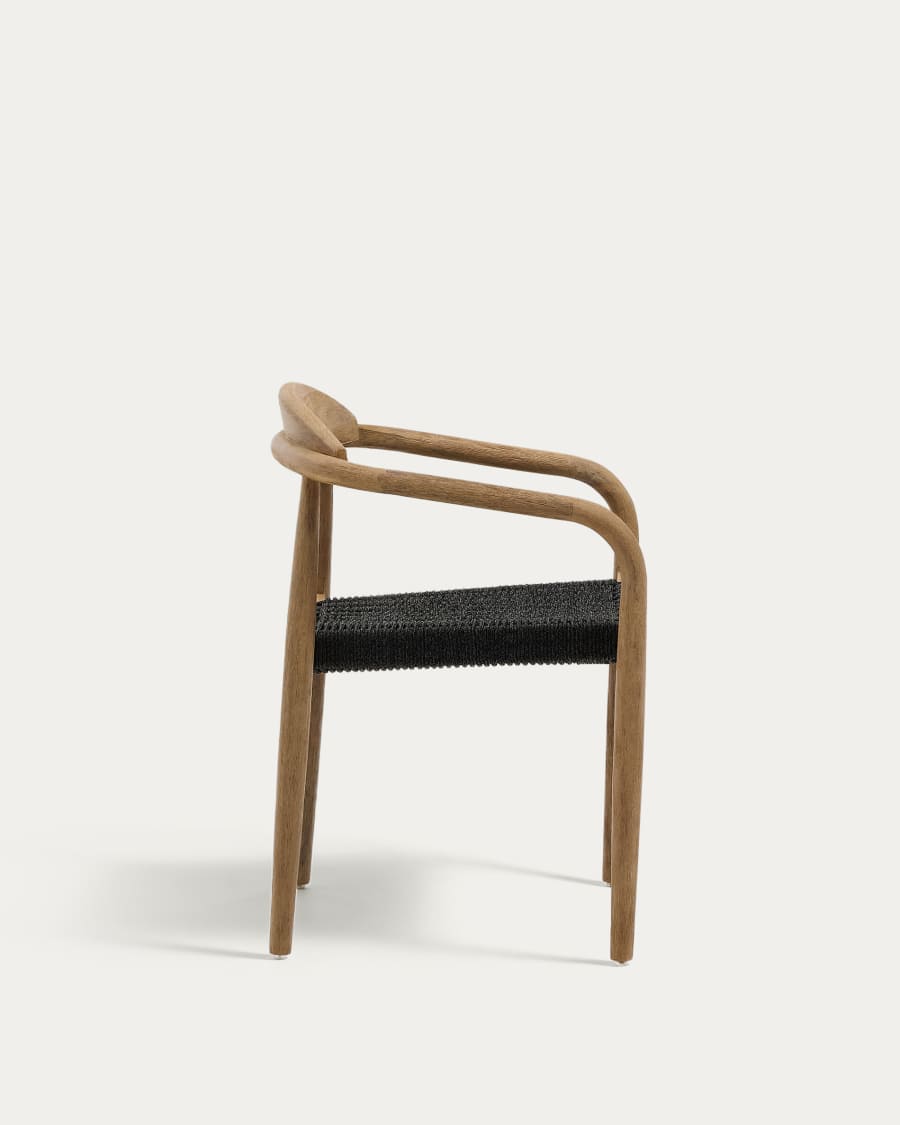 Nina stapelbarer Stuhl aus massivem Akazienholz und Seil in Schwarz FSC 100%