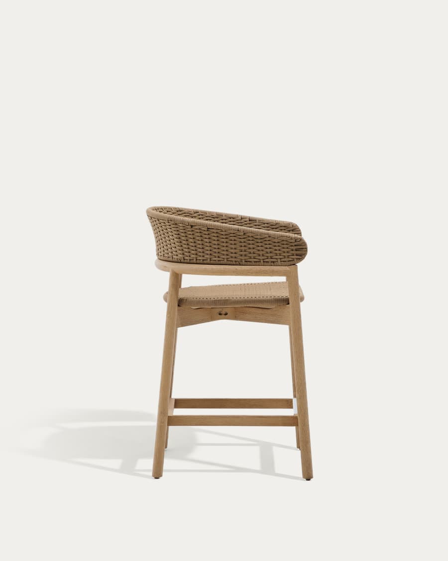 Arinella stool in FSC 100% solid acacia wood with natural finish and beige rope cord 65cm
