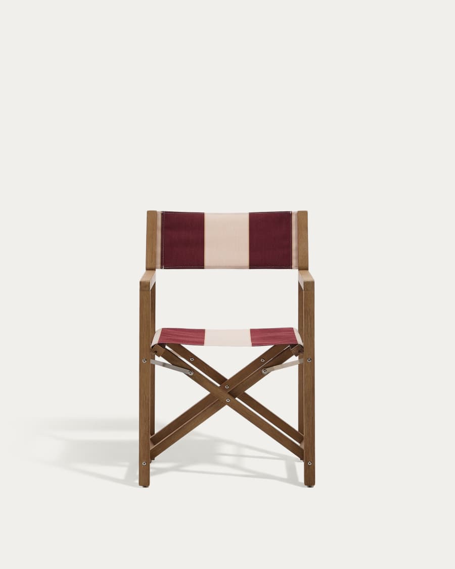 Vilara burgundy and beige striped outdoor folding chair made of FSC 100% solid acacia wood