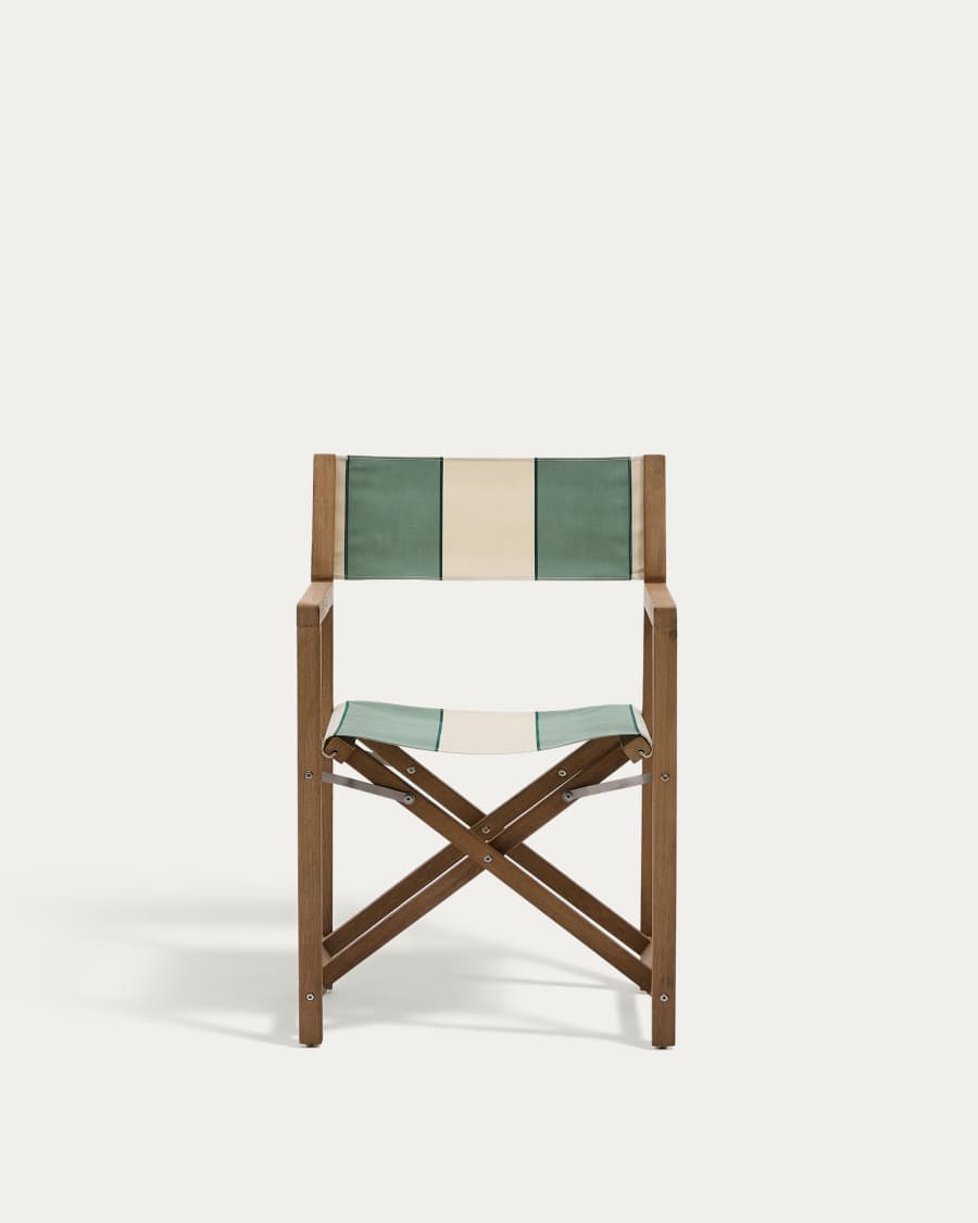 Vilara green and beige striped outdoor folding chair made of FSC 100% solid acacia wood
