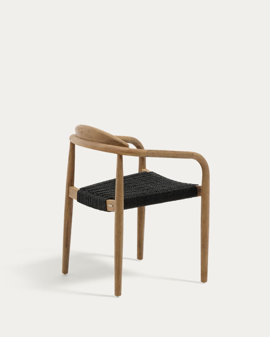 Nina stapelbarer Stuhl aus massivem Akazienholz und Seil in Schwarz FSC 100%