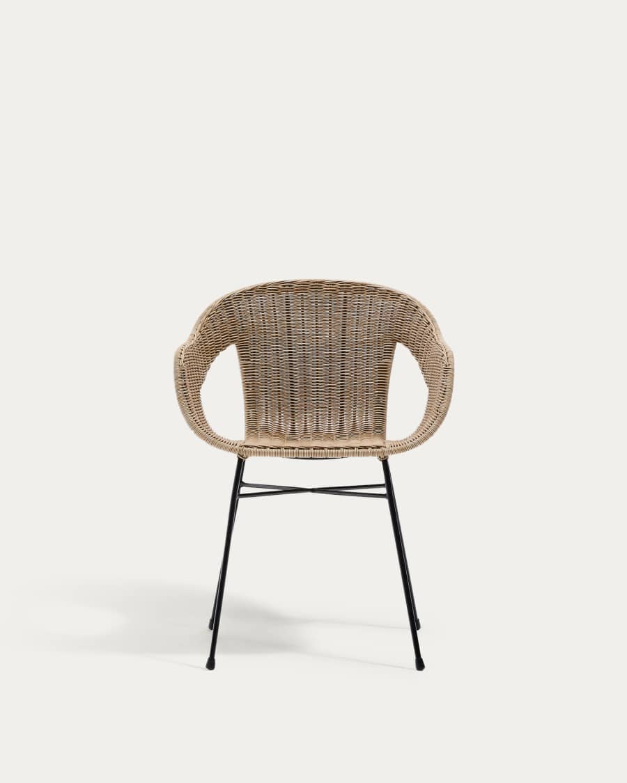 Stapelbarer Stuhl Eltiera aus synthetischem Rattan und schwarzem Stahlgestell