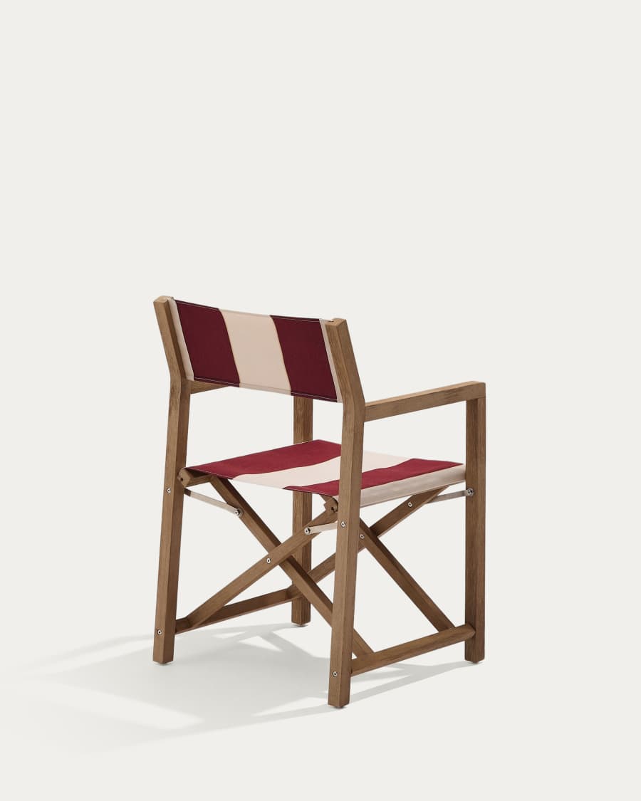 Vilara burgundy and beige striped outdoor folding chair made of FSC 100% solid acacia wood
