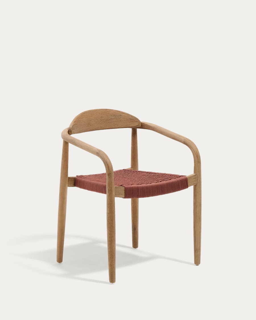 Nina stackable chair in solid acacia wood and terracotta rope seat FSC 100%