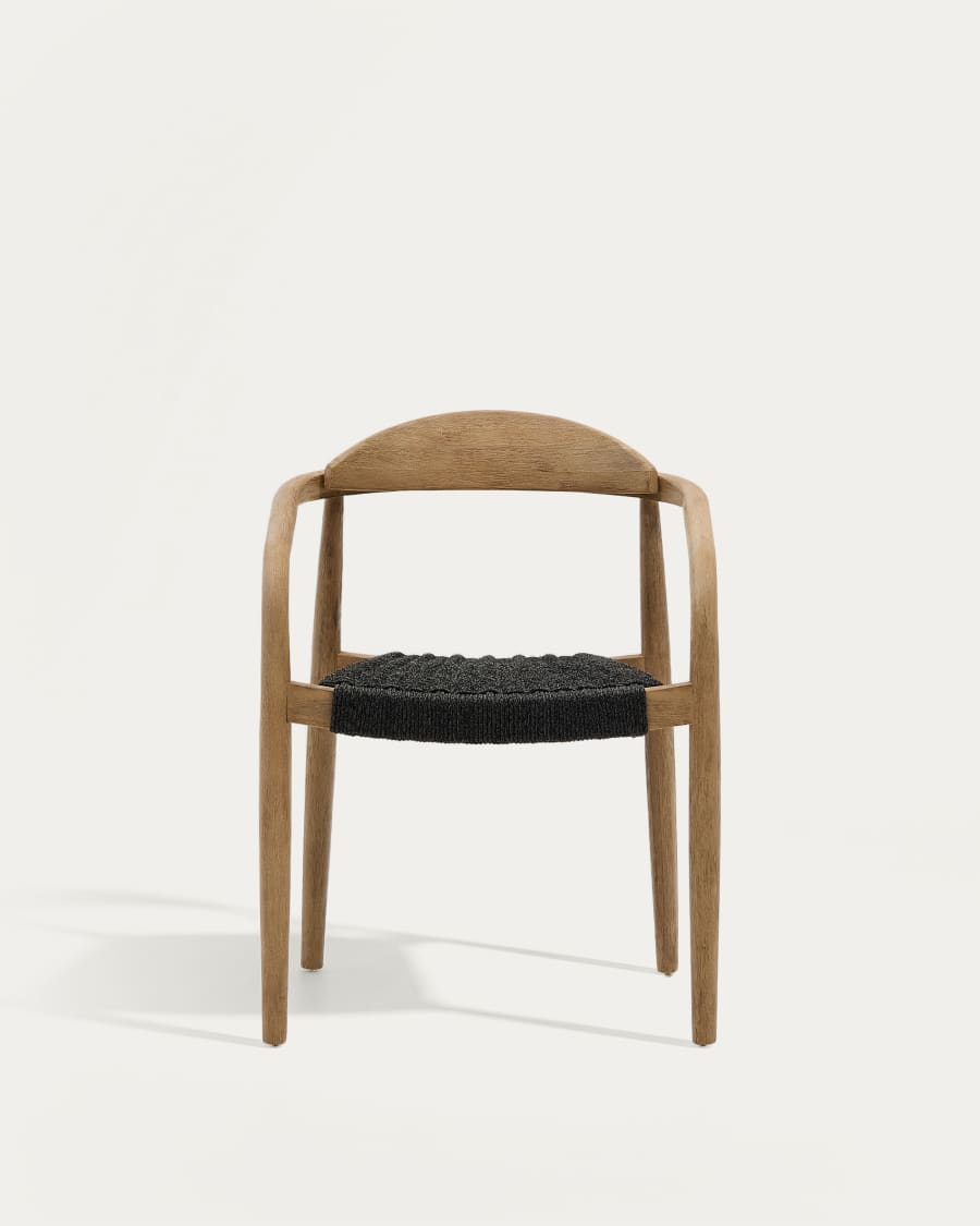 Nina stapelbarer Stuhl aus massivem Akazienholz und Seil in Schwarz FSC 100%