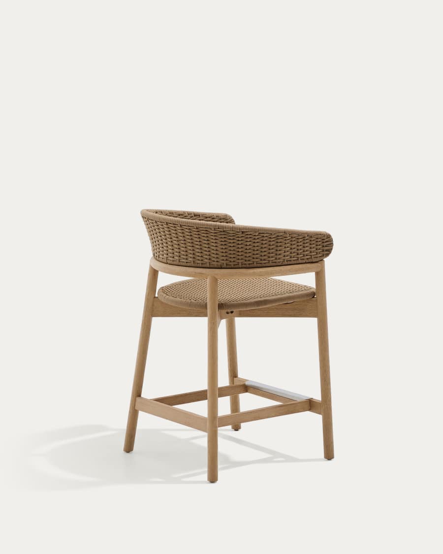 Arinella stool in FSC 100% solid acacia wood with natural finish and beige rope cord 65cm
