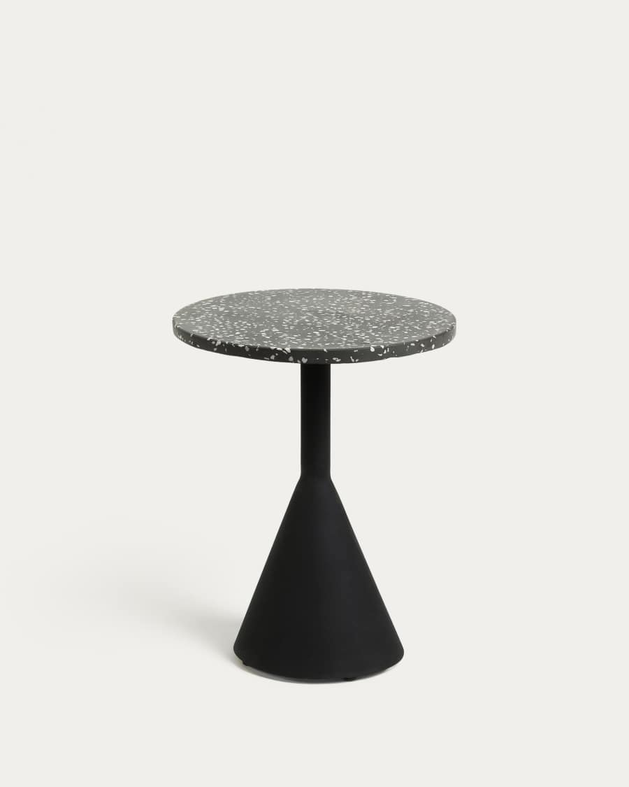 Delano black terrazzo side table with steel legs in a black finish, Ø 40 cm