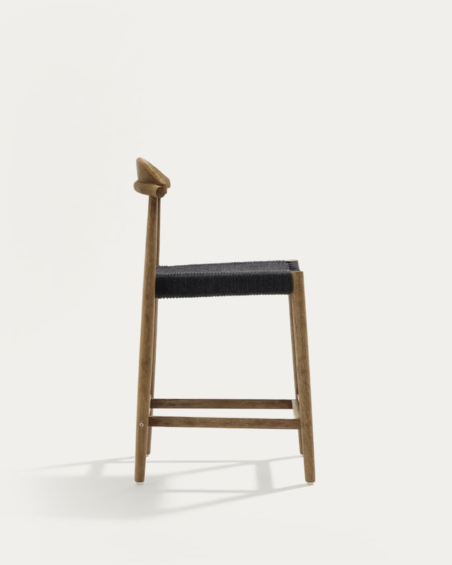 Sgabello Nina legno massello di acacia finitura naturale corda nera altezza 62 cm FSC 100%
