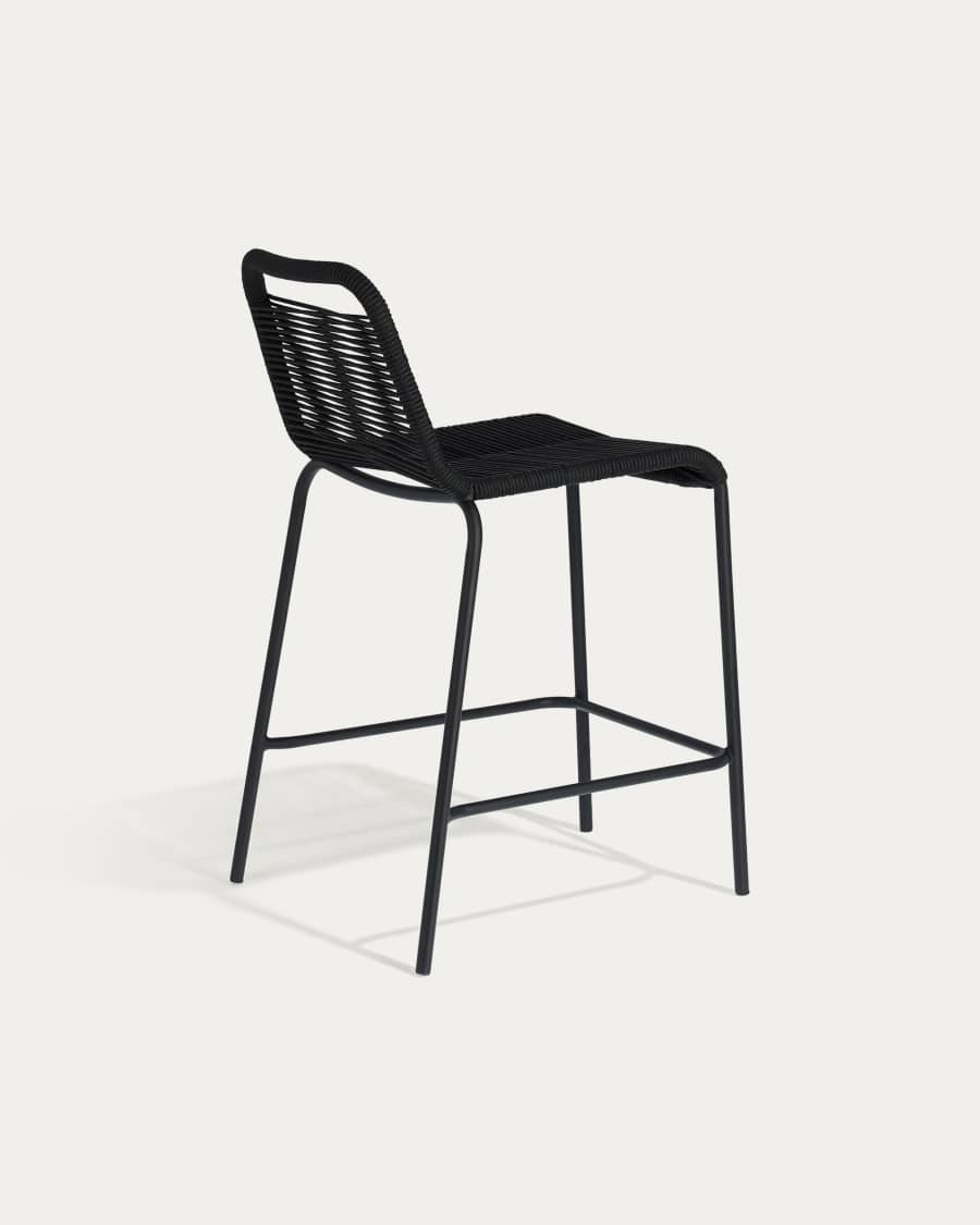 Lambton stackable stool in black rope and black finish steel, 62 cm