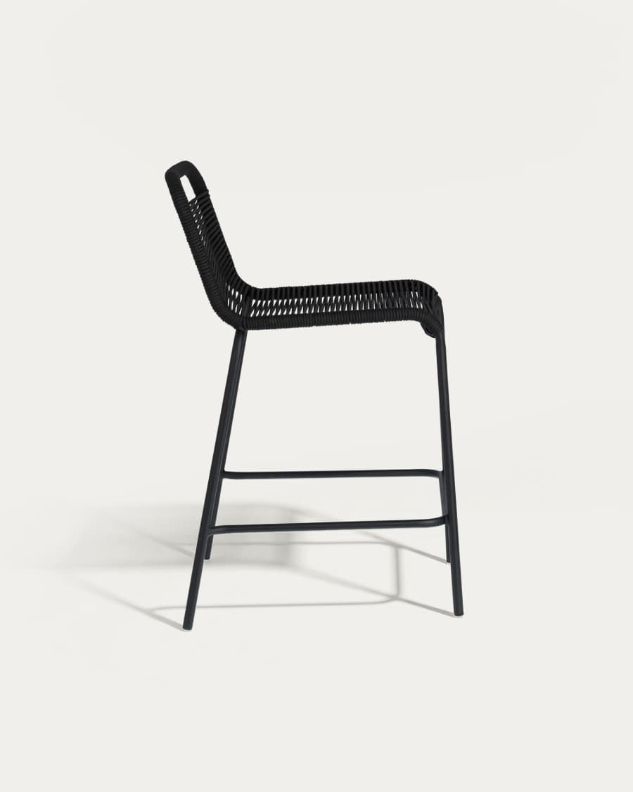 Lambton stackable stool in black rope and black finish steel, 62 cm