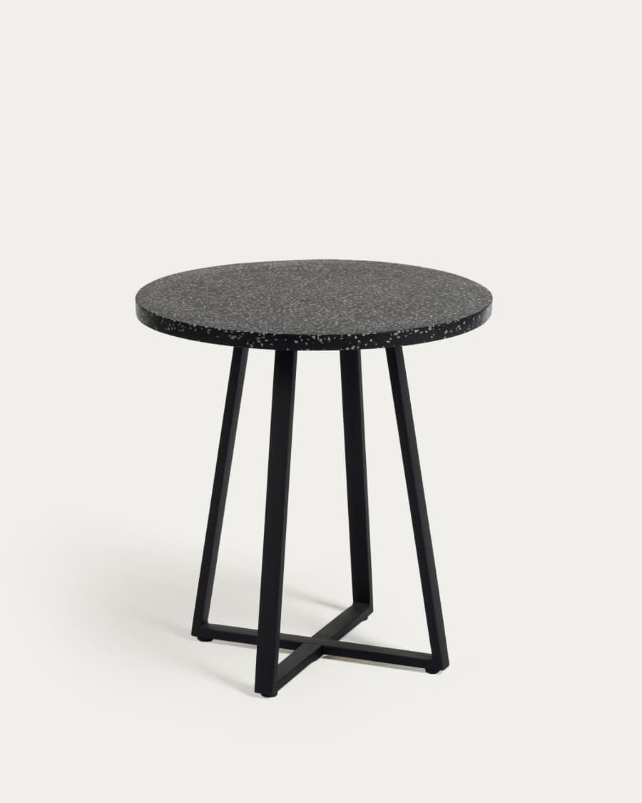 Tella round terrazzo table in black with steel legs, Ø 70 cm