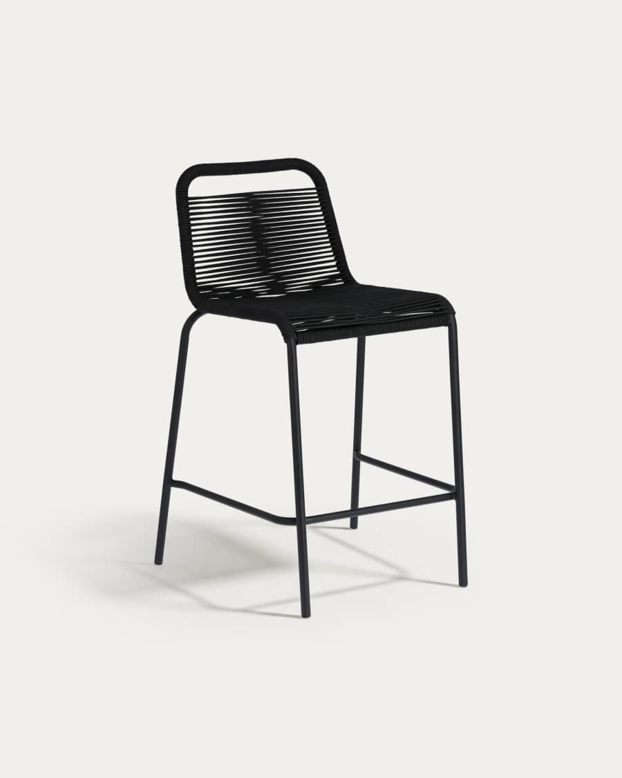 Lambton stackable stool in black rope and black finish steel, 62 cm