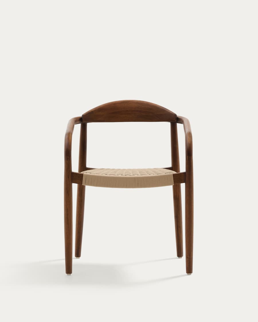 Nina stoel in massief acaciahout met walnoten afwerking en beige to uw FSC 100%