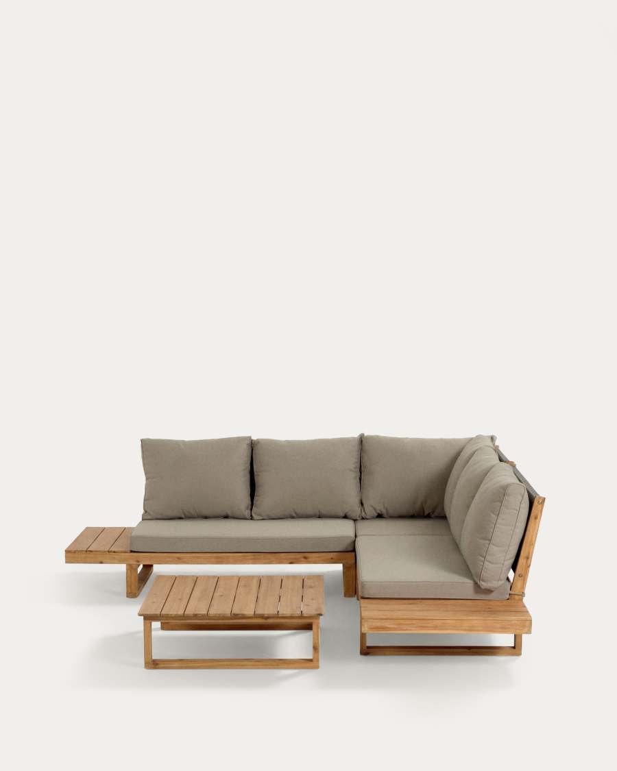 Flaviina 5 seater solid acacia wood corner sofa set with table