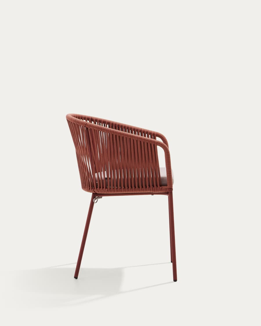 Yanet terracotta rope chair with galvanised steel legs